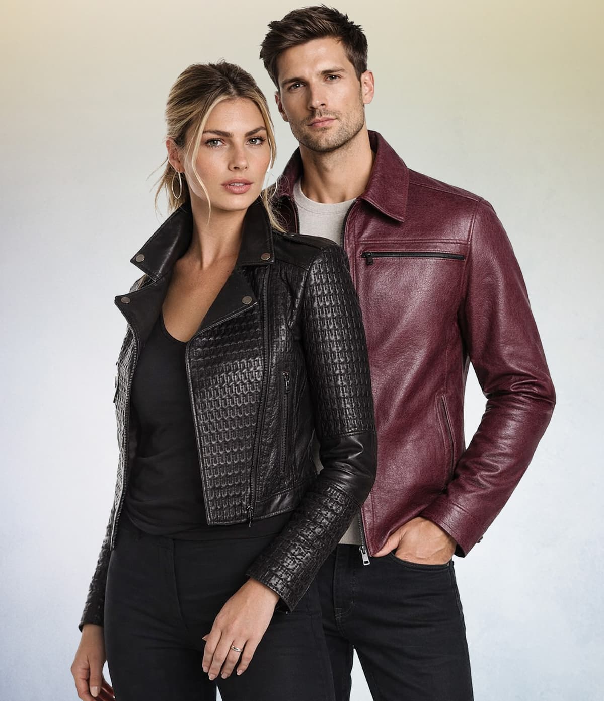 Couple wearing leathers