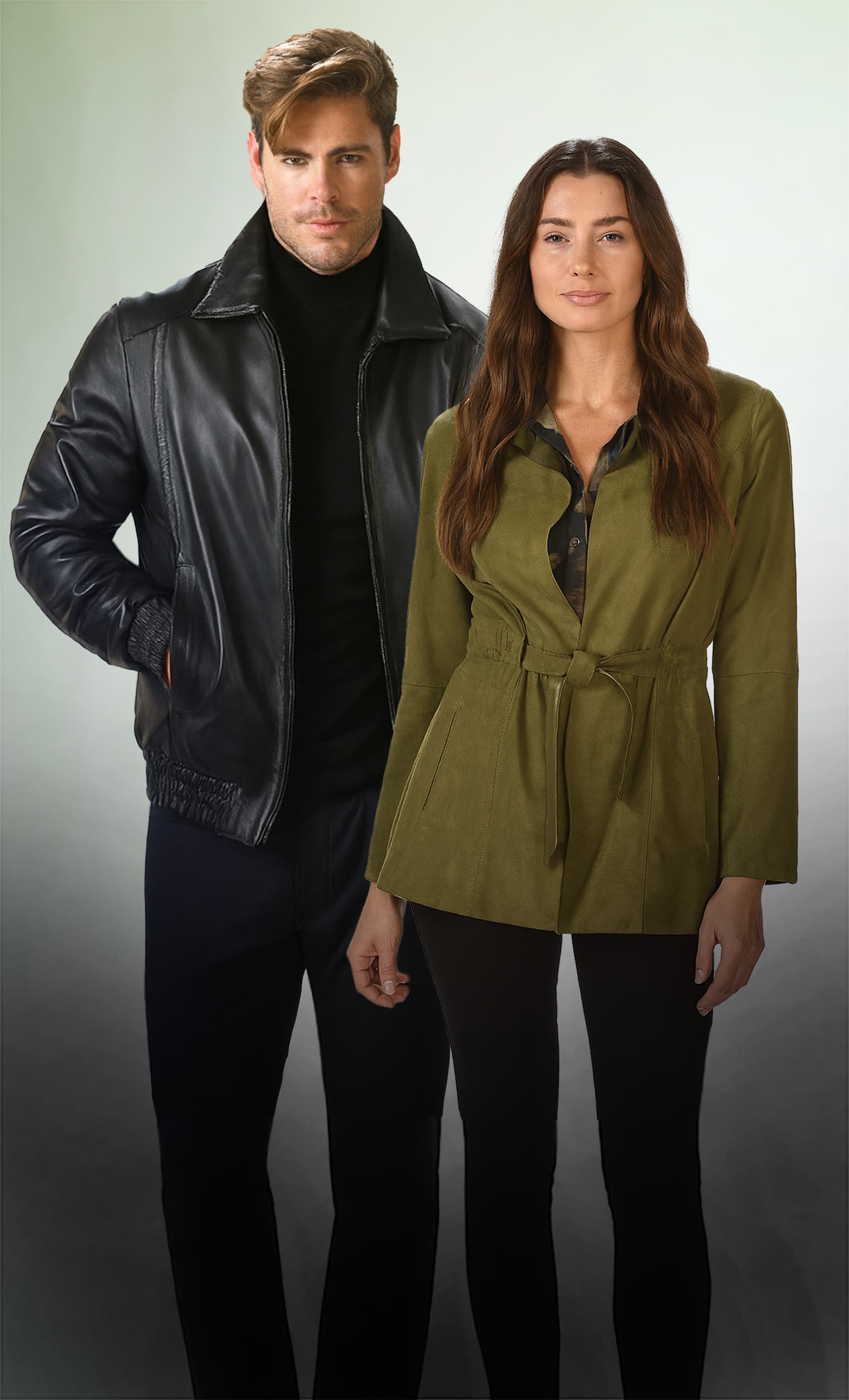 Elegant fashion couple in sophisticated attire - a man and woman showcasing luxury fashion in a premium setting with the Barcelino brand message 'It's a Visual World, All Eyes On You'