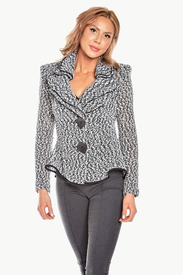 Fitted Salt n Pepper Boucle Knit Jacket - 395.0000 - Alternative view 2