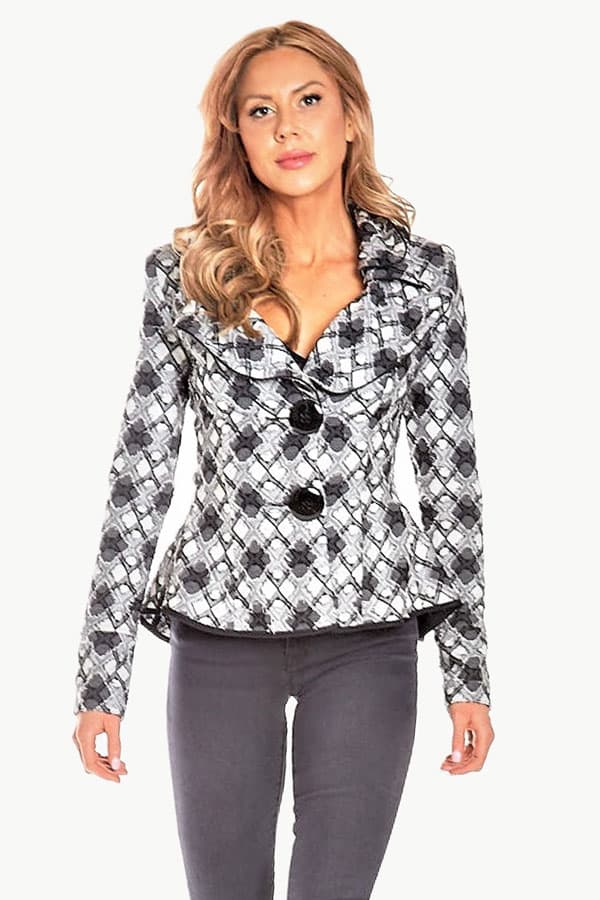 Fitted Plaid Knit Jacket -  - View 3 of 3