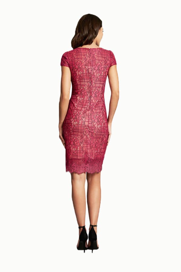 fuscia lace brocade cocktail dress