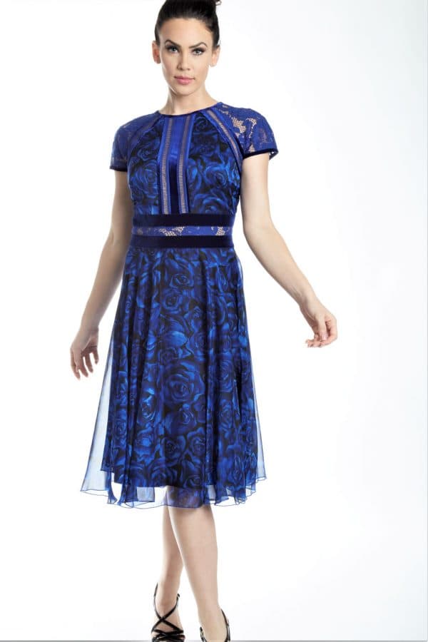 Blue Rose Print Cap Sleeve Chiffon Dress | Women's - $247.50 - View 3 of 3