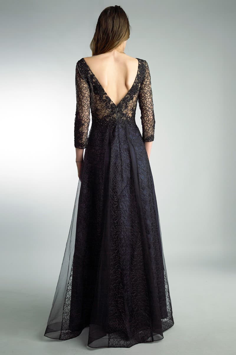 Evening Gown with Sheer Lace Long Sleeve - $785.00 - View 3 of 5