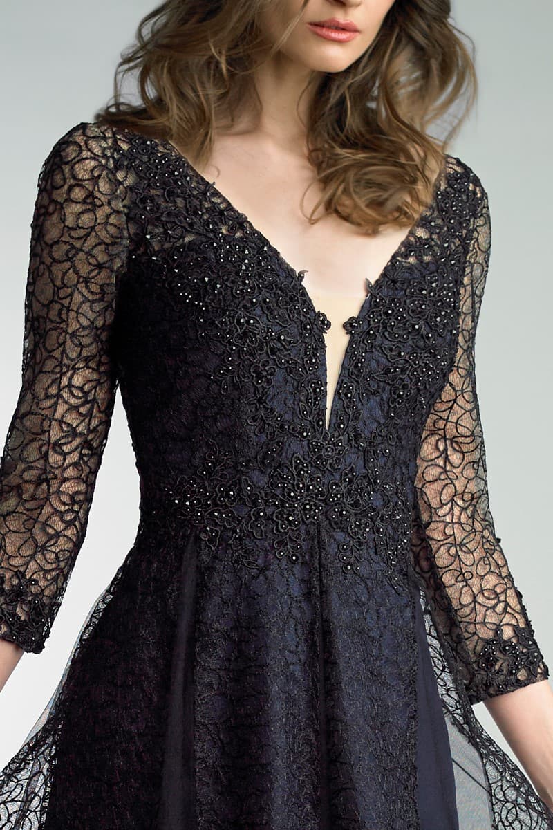 Evening Gown with Sheer Lace Long Sleeve - $785.00 - View 4 of 5