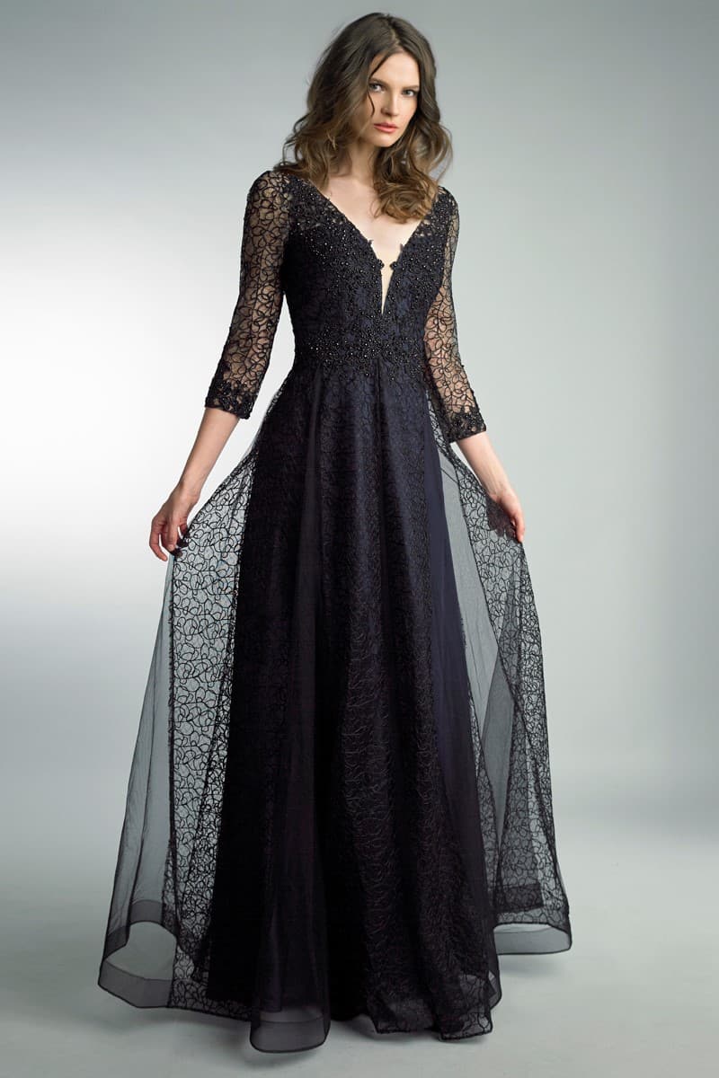Evening Gown with Sheer Lace Long Sleeve - $785.00 - View 5 of 5