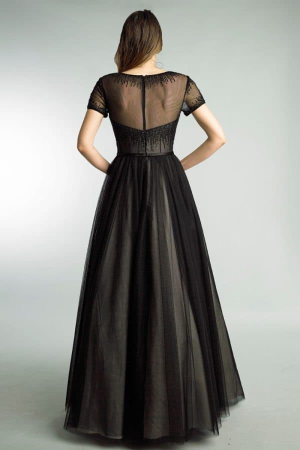 Short Sleeve Sheer Beaded Gown - $745.00 - View 3 of 3
