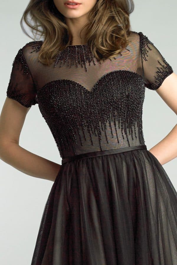 Short Sleeve Sheer Beaded Gown - $745.00 - View 2 of 3