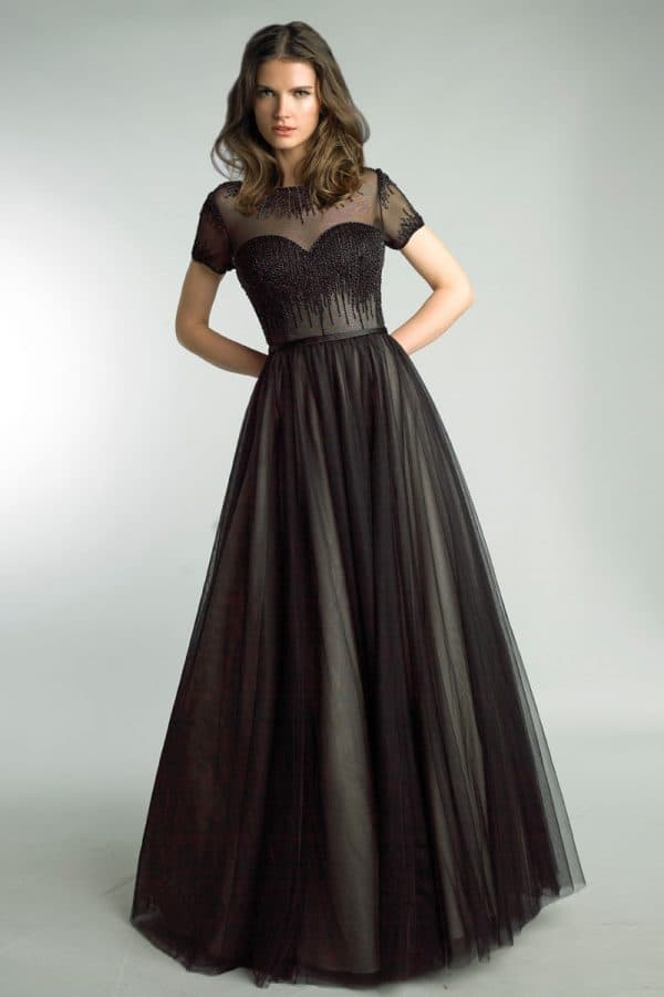 Short Sleeve Sheer Beaded Gown - $745.00 - View 1 of 3