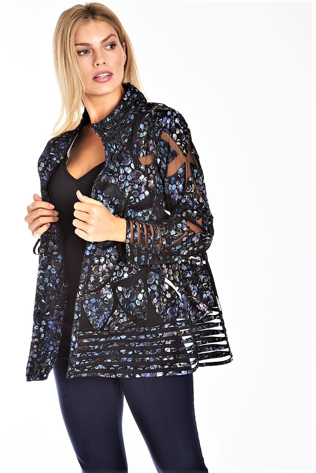 Leather Floral Print Mesh Shirt Jacket - $485.00 - View 4 of 4