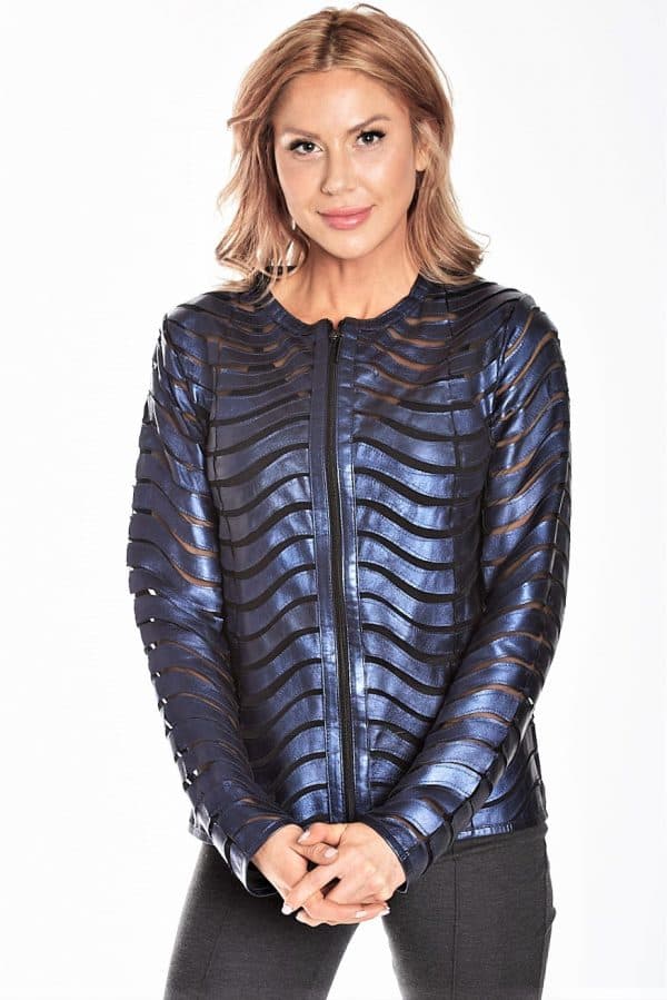 Pearlized Leather Wave Cutout Jacket -  - View 1 of 2