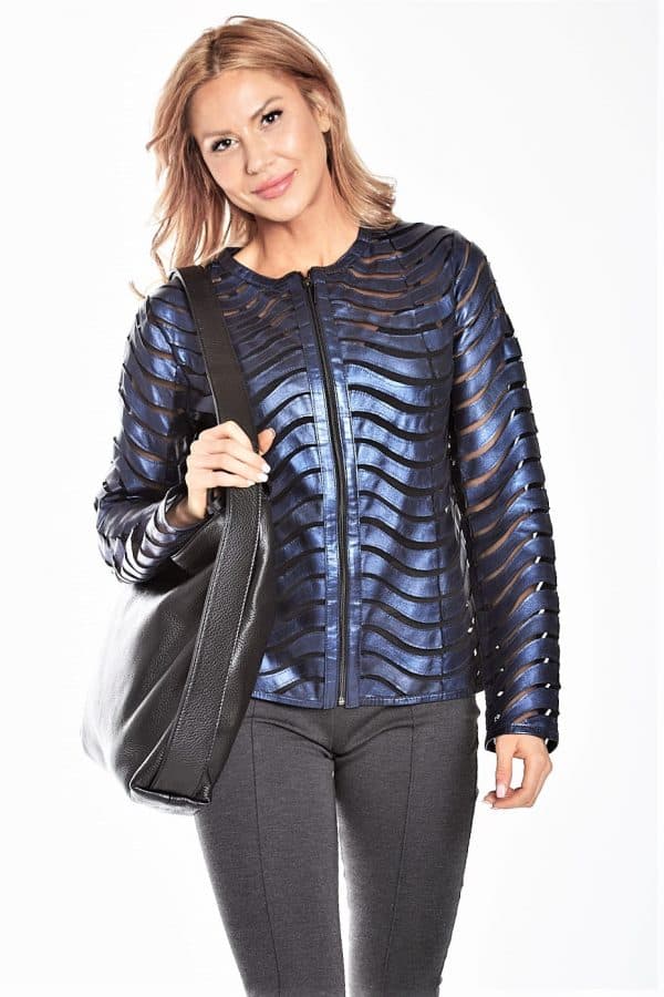 Pearlized Leather Wave Cutout Jacket -  - View 2 of 2