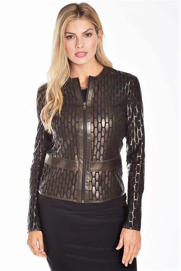 Pearlized Laser Cut Leather jacket - 39500 - Main product view