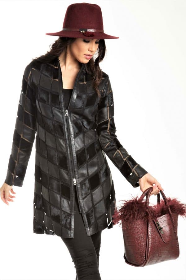 Leather with Calf Hair Geo Sheer Jacket -  - View 1 of 3
