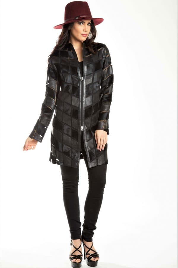 Leather with Calf Hair Geo Sheer Jacket -  - View 3 of 3