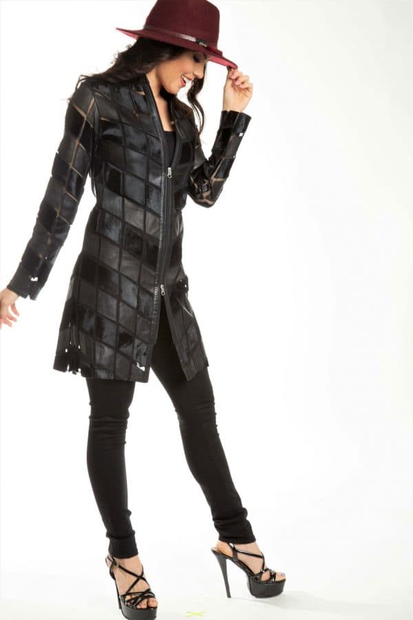 Leather with Calf Hair Geo Sheer Jacket -  - View 2 of 3