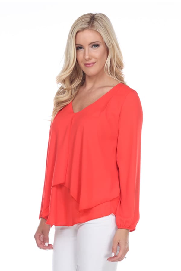 Solid Crepe Flyaway Top Coral -  - View 1 of 3
