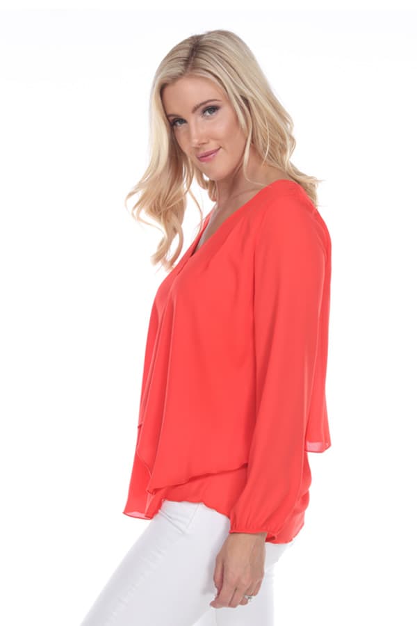 Solid Crepe Flyaway Top Coral -  - View 3 of 3
