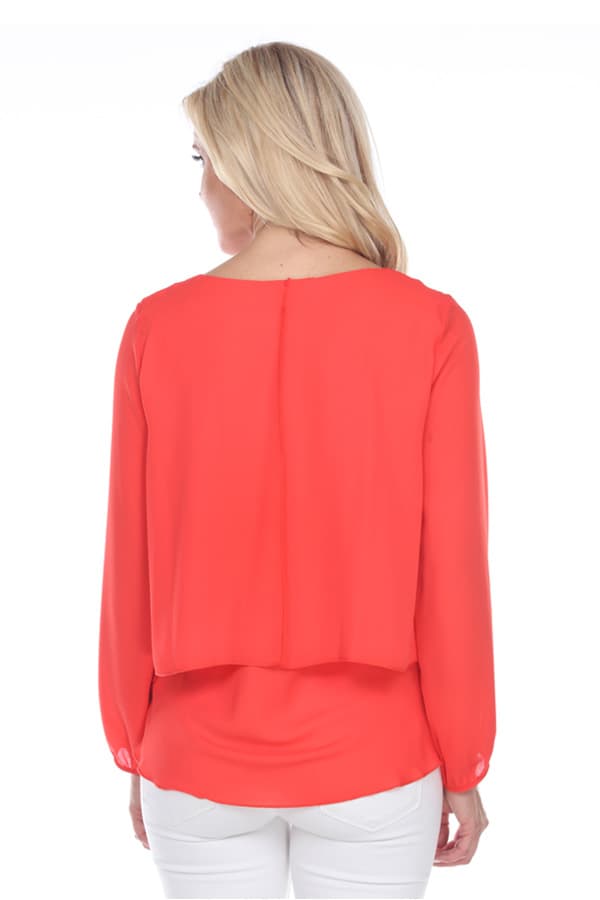 Solid Crepe Flyaway Top Coral -  - View 2 of 3
