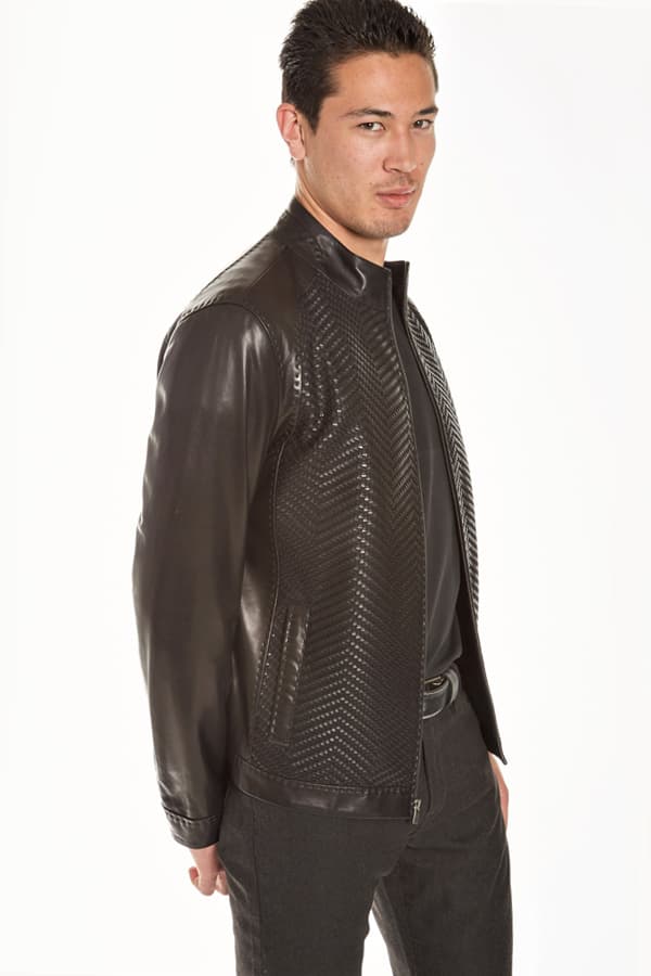 Top Quality Leather Zip Blouson-Woven Chevron front panels - $1,795.00 - View 4 of 4