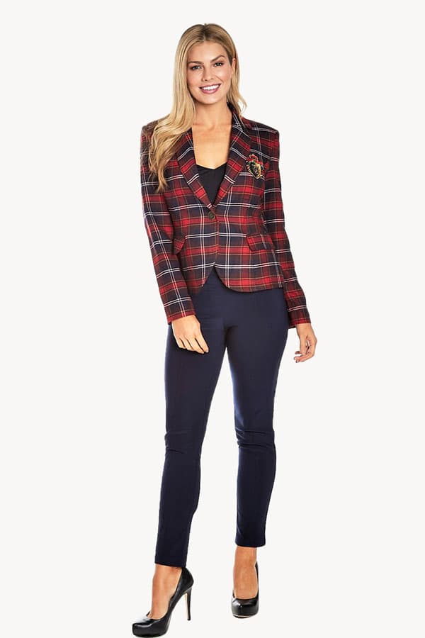 Plaid Crop Blazer with Crest -  - Alternative view 2
