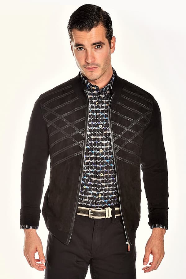 Torras Suede Cardi Blouson with leather braiding detail.