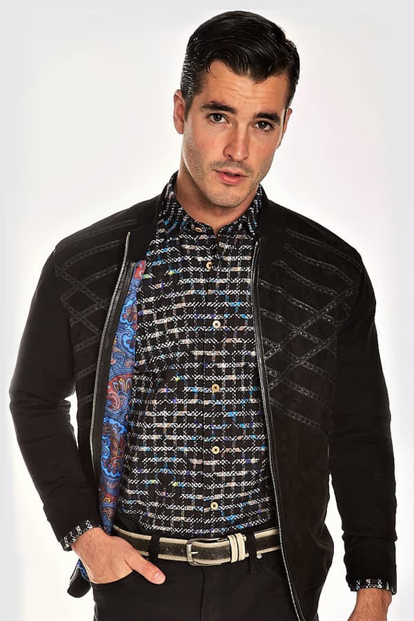 Torras Suede Cardi Blouson with leather braiding detail.