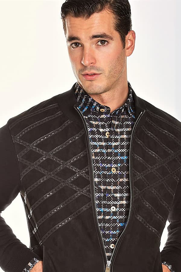 Torras Suede Cardi Blouson with leather braiding detail.