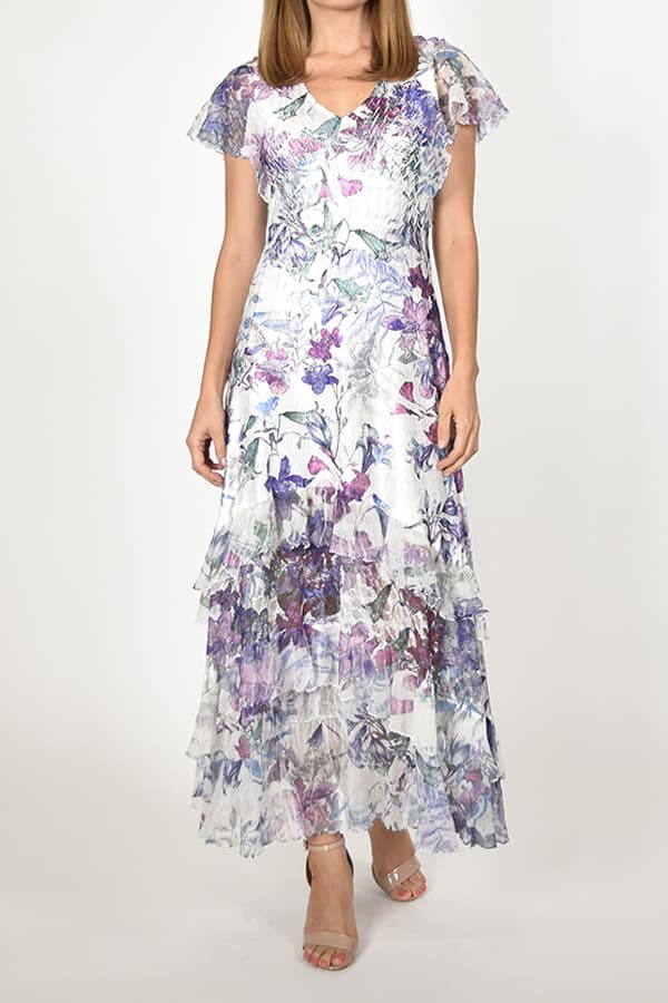 Plisse Flutter Sleeve Floral Dress -  - View 2 of 3