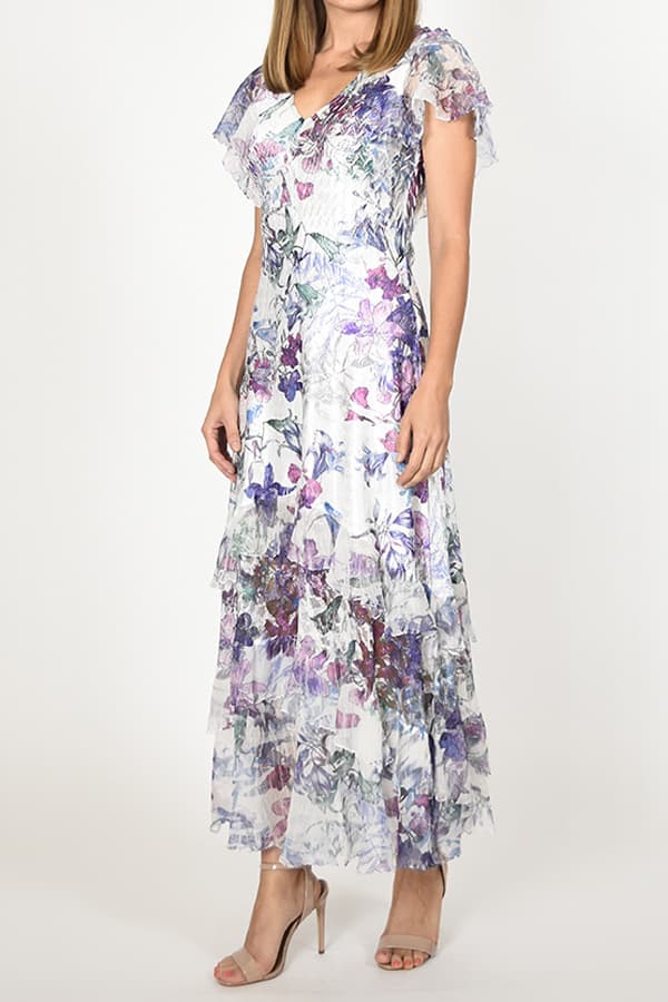 Plisse Flutter Sleeve Floral Dress -  - View 1 of 3