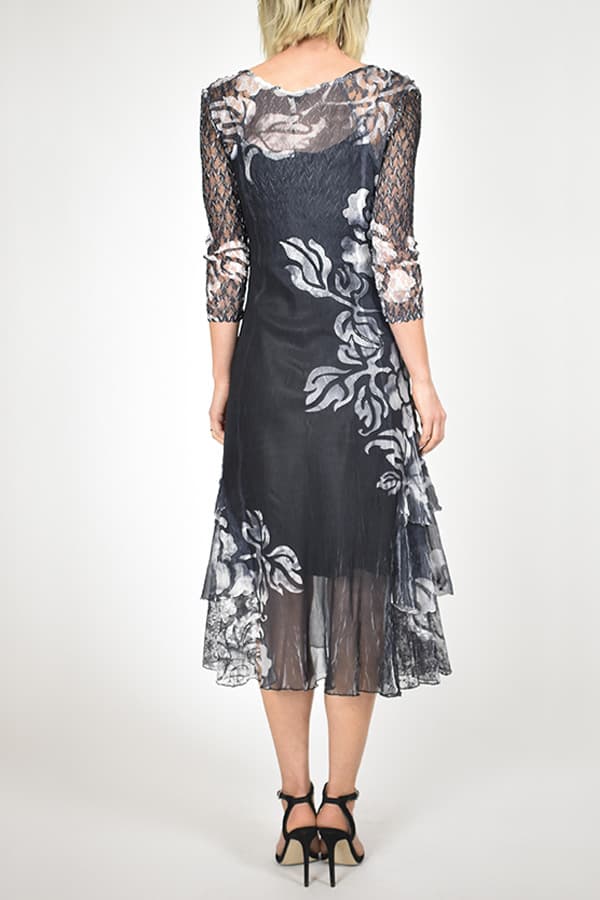 Plisse Charmeuse and Lace Floral Dress - $465.00 - View 3 of 3