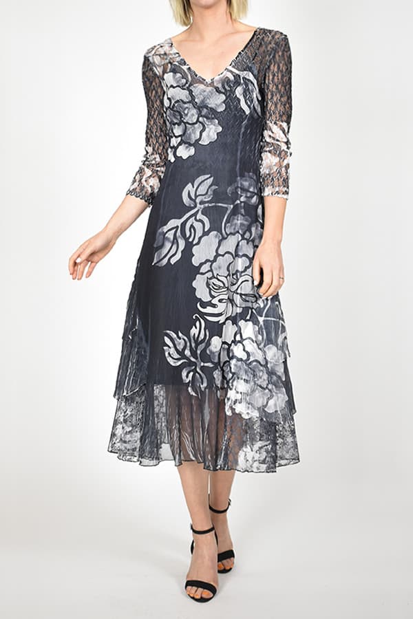 Plisse Charmeuse and Lace Floral Dress - 46500 - Alternative view 2