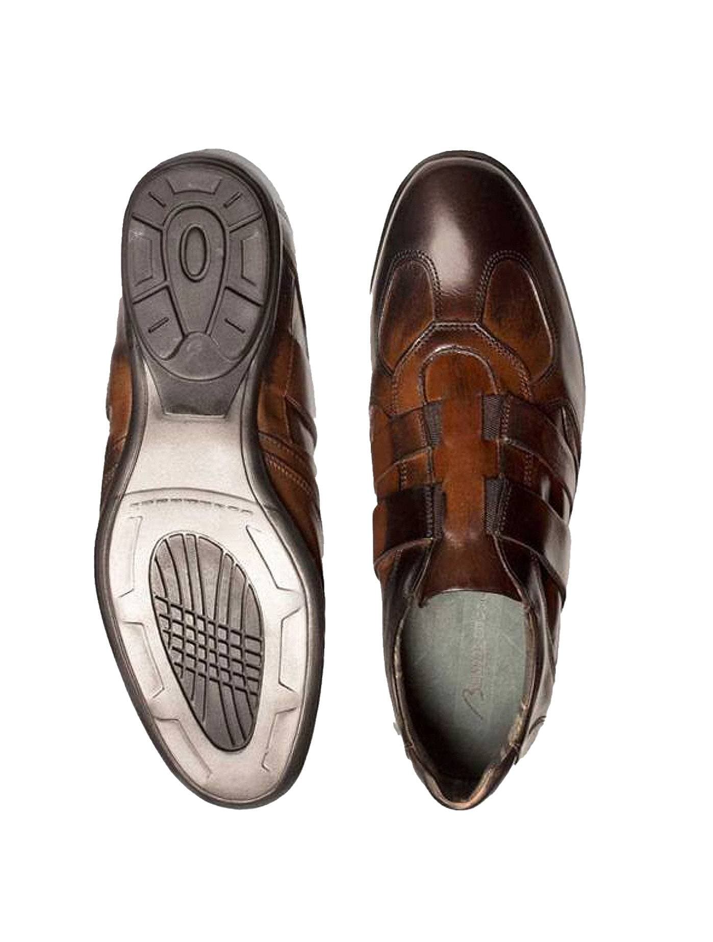 Dress Casual Slip-On brown pair of shoes with plaid interior and detailed sole