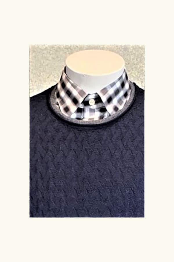 Italian Double Crew Neck Sweater in Basket Weave Jacquard Design