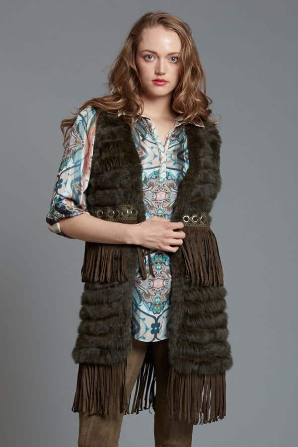 Knit Fur Grommet Vest