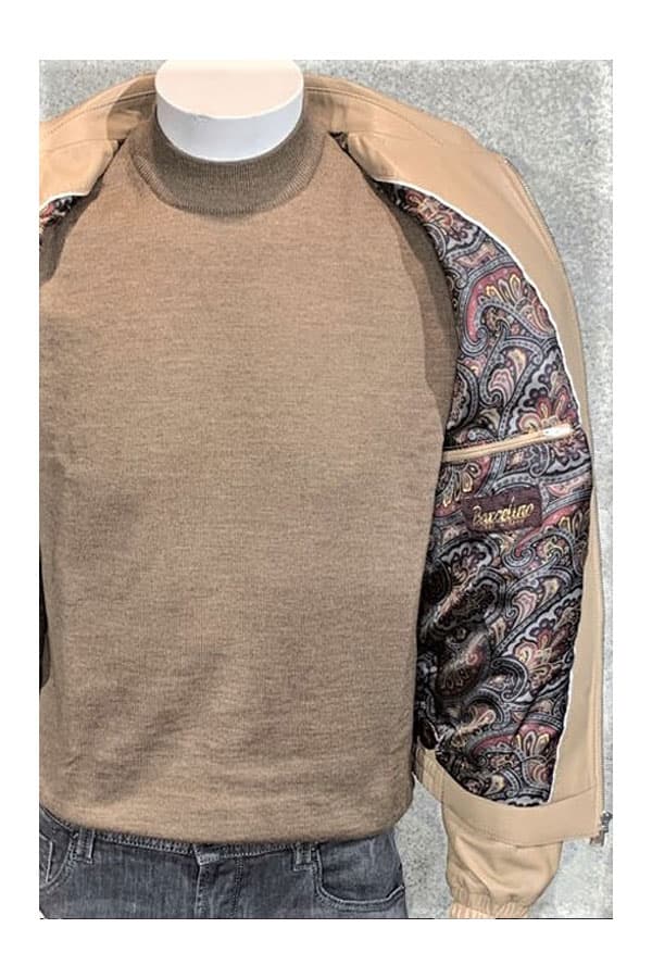 Torras Leather Blouson with Crocodile Trim Detail and Silk Tweel Lining