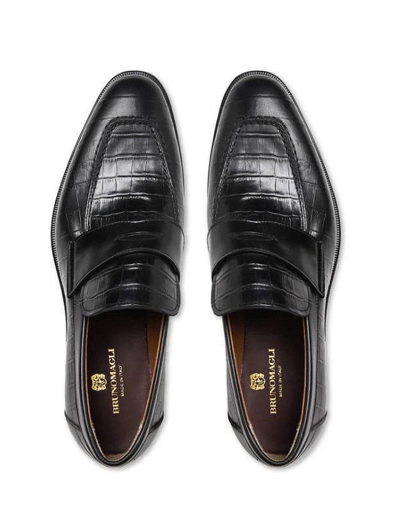 Black crocodile textured shoes in leather from Bruno Magli