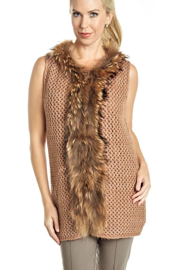 Beige Knit Fur Trimmed Vest | Women's - $182.50 - View 1 of 3