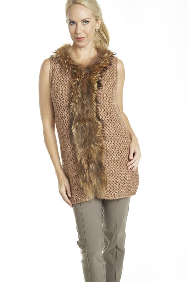 Beige Knit Fur Trimmed Vest | Women's - $182.50 - View 3 of 3