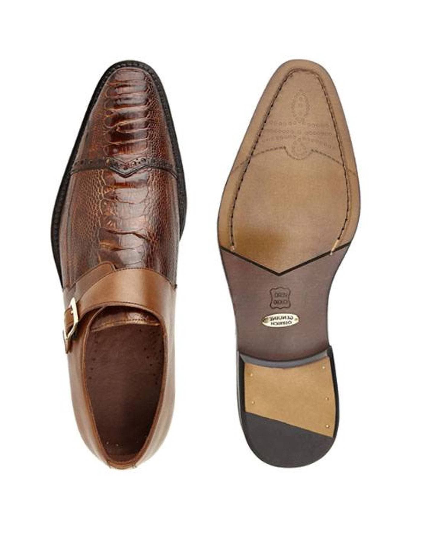 Ostrich leather Brown shoes with buckle