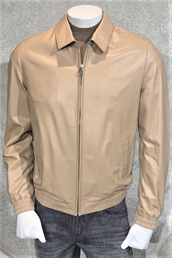 Torras Leather Blouson with Crocodile Trim Detail and Silk Tweel Lining