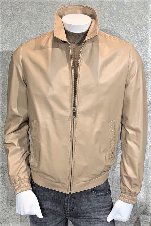 Torras Leather Blouson with Crocodile Trim Detail and Silk Tweel Lining