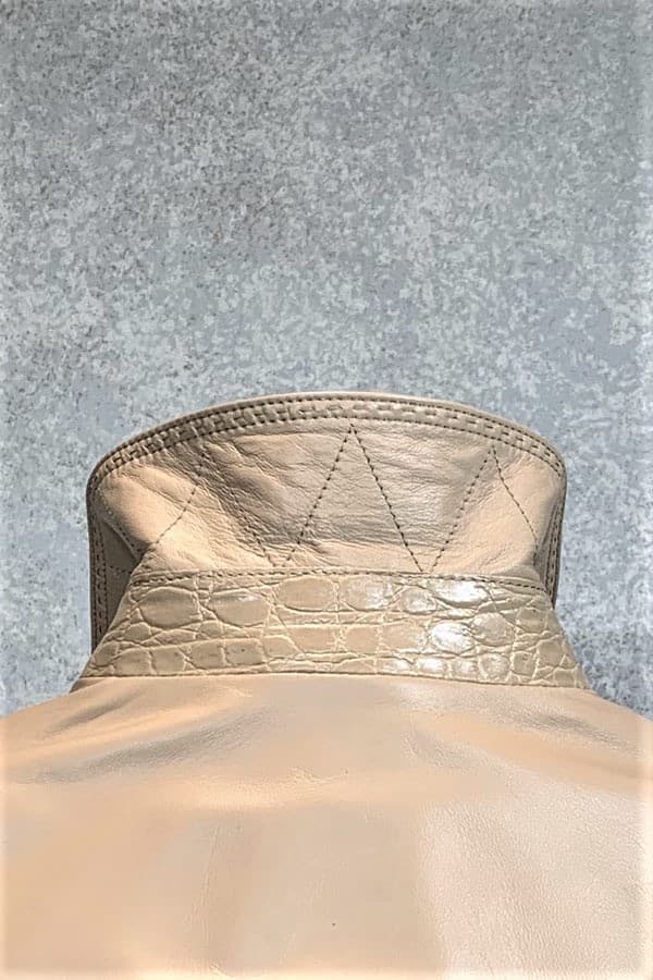 Torras Leather Blouson with Crocodile Trim Detail and Silk Tweel Lining