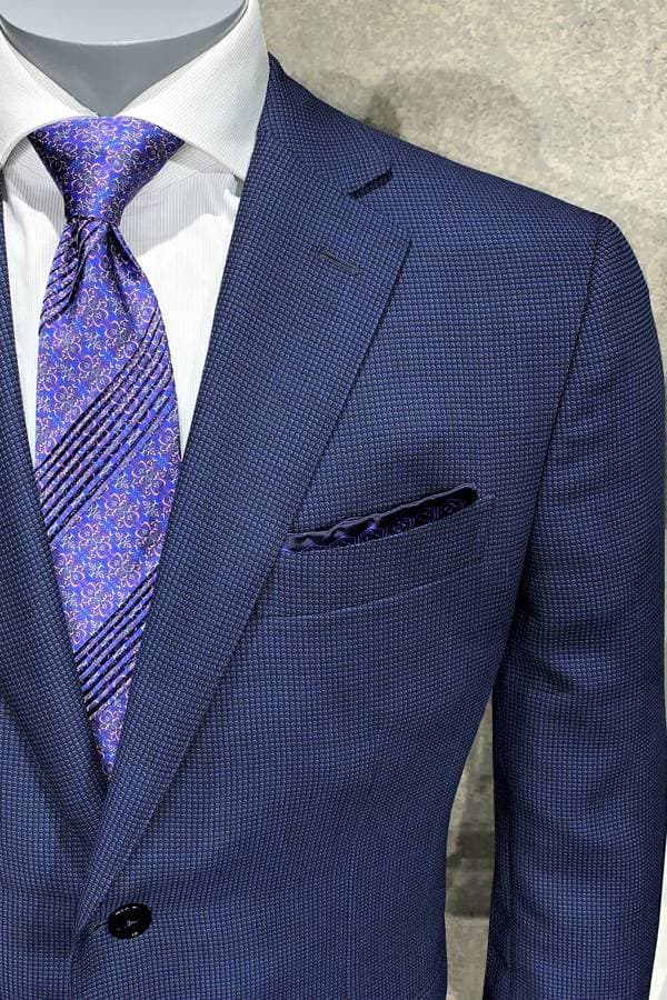 Blue Ravazzolo-Suit in Italian Crepe Fabric-Birdseye Design | Men's - $3,975.00 - View 2 of 2