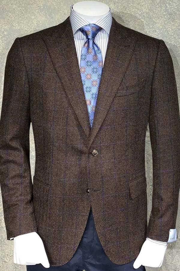 Italian Jacket in Cashmere/Wool Melange, Herringbone with Over Check Fabric Design - $2,865.00 - View 1 of 4