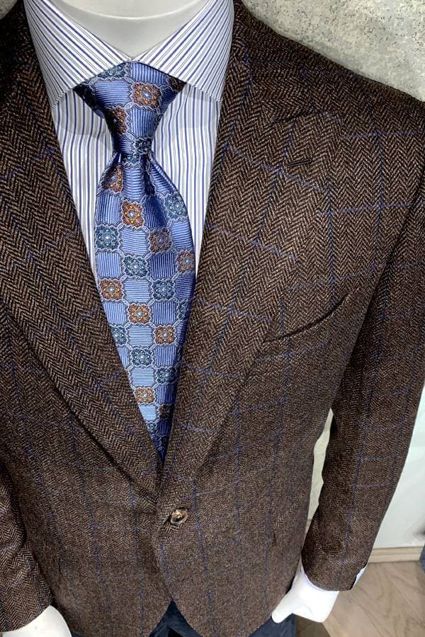 Italian Jacket in Cashmere/Wool Melange, Herringbone with Over Check Fabric Design - $2,865.00 - View 2 of 4