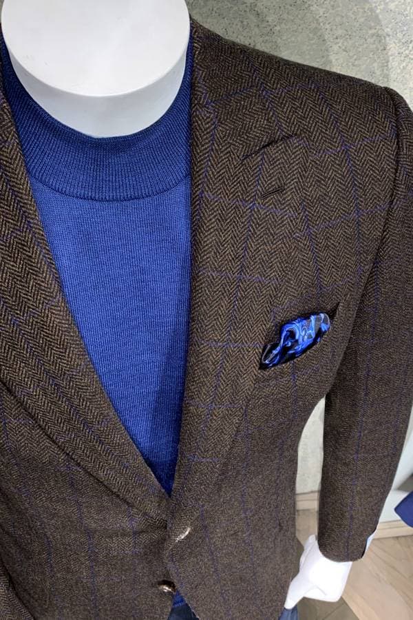 Italian Jacket in Cashmere/Wool Melange, Herringbone with Over Check Fabric Design -  - View 4 of 4