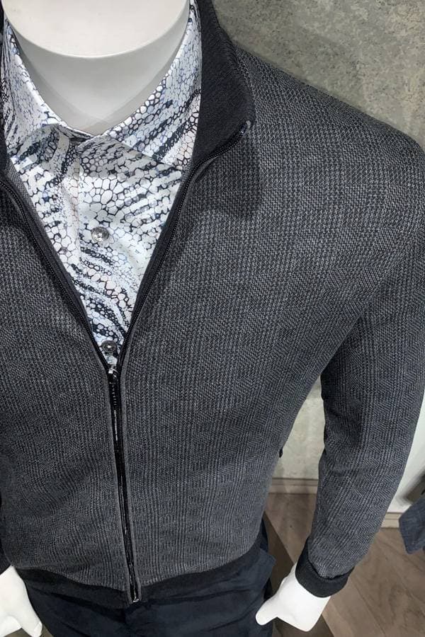 Bugatti Cardigan, Zip Mock in Hounds Tooth Design - 206.0000 - Alternative view 2