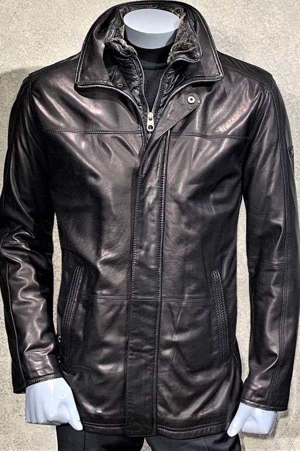 Black Leather 3/4 Zip Coat with Warmer | Men's - $965.00 - View 1 of 4