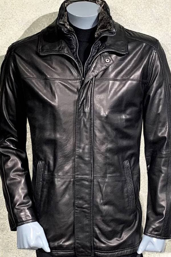 Black Leather 3/4 Zip Coat with Warmer | Men's - $965.00 - View 3 of 4
