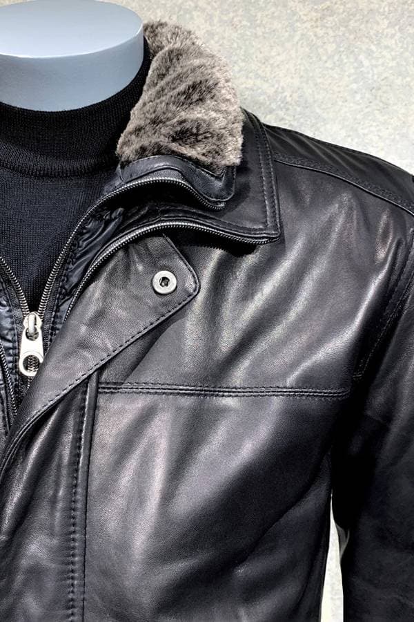 Black Leather 3/4 Zip Coat with Warmer | Men's - $965.00 - View 2 of 4